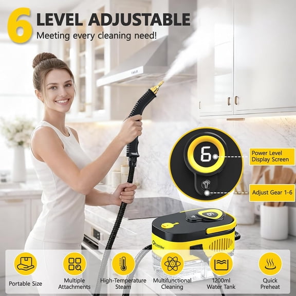 Steam Cleaner with 6 Adjustable Settings, 1500W Portable Handheld for Kitchen Bathroom Home