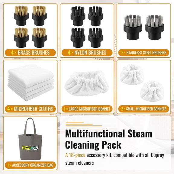 Steam Cleaning Pack Compatible with  Steam Cleaners, 18 Pcs Versatile Accessory Kit for Deep Cleaning on Multiple Surfaces