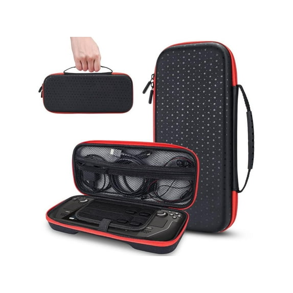 Steam Deck Carrying Case Protective Accessories Storage Bag Portable with 10 Game Card Slots and Zipper Pouch Shockproof Waterproof EVA Hard Shell with Cute Little Pattern - Black