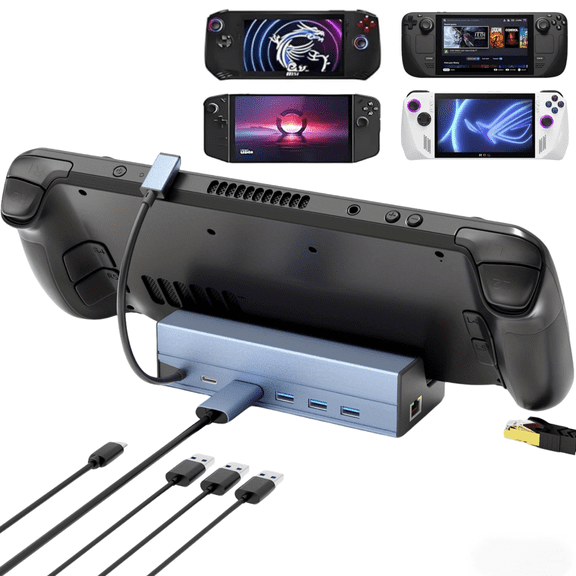 Steam Deck Charging Portk, 6 in 1 Stream Deck Dock with HDMI 2.0 4K 60Hz, 100Mbps RJ45 Ethernet, 3 USB 2.0 480Mbps, and 100W Charging USB-C Port Compatible with ROG Ally, Steam Deck, Laptop