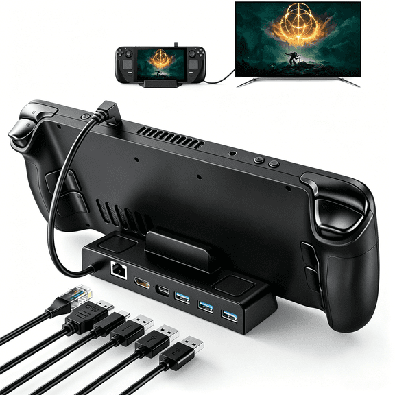 Steam Deck Dock, 6-in-1 Docking Station with Gigabit Ethernet, 4K@60Hz HDMI, 3 USB 3.0, 100W PD Charging, Compatible with Steam Deck OLED/ROG Ally/Switch/Tablet