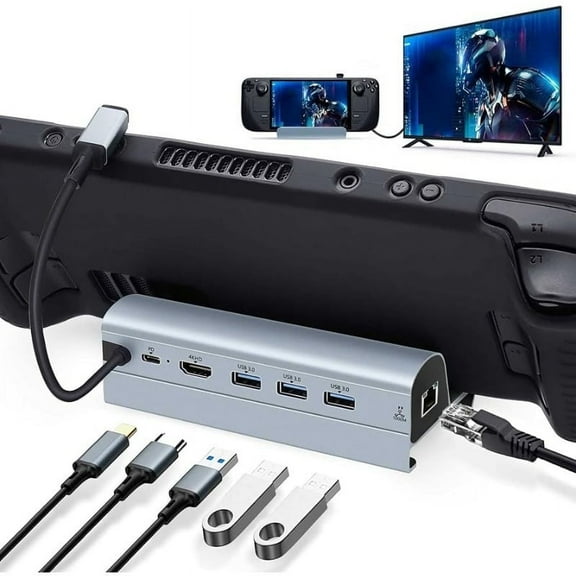 Steam Deck Docking station for Steam Deck 6 in 1 Hub Halter Mit HD 4K @ 60Hz, 3 USB-A 3.0, Gigabit Ethernet, USB-C Ladeanschluss For Steam Deck