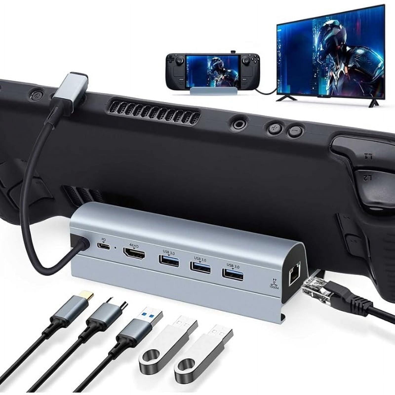 Steam Deck Docking station for Steam Deck 6 in 1 Hub Halter Mit HD 4K @ 60Hz, 3 USB-A 3.0, Gigabit Ethernet, USB-C Ladeanschluss For Steam Deck