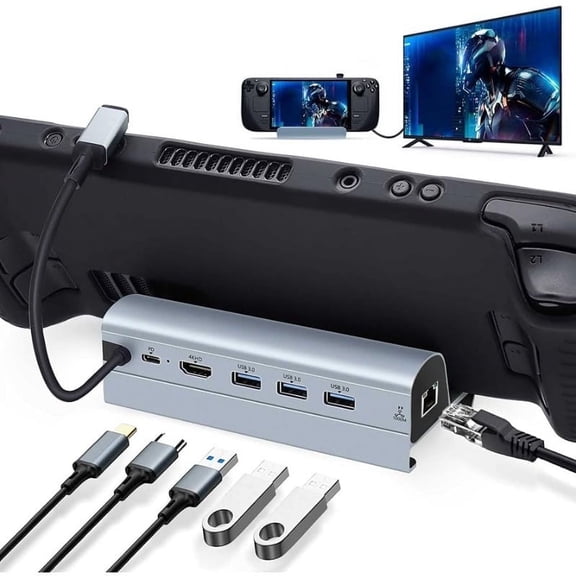 Steam Deck Docking station for Steam Deck 6 in 1 Hub Halter Mit HD 4K @ 60Hz, 3 USB-A 3.0, Gigabit Ethernet, USB-C Ladeanschluss For Steam Deck
