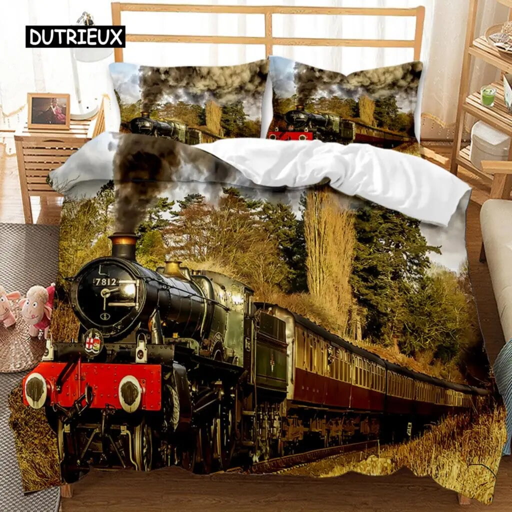Steam Duvet Cover Digital Illustration Of A On A Steel Railway Track Adventure Art
