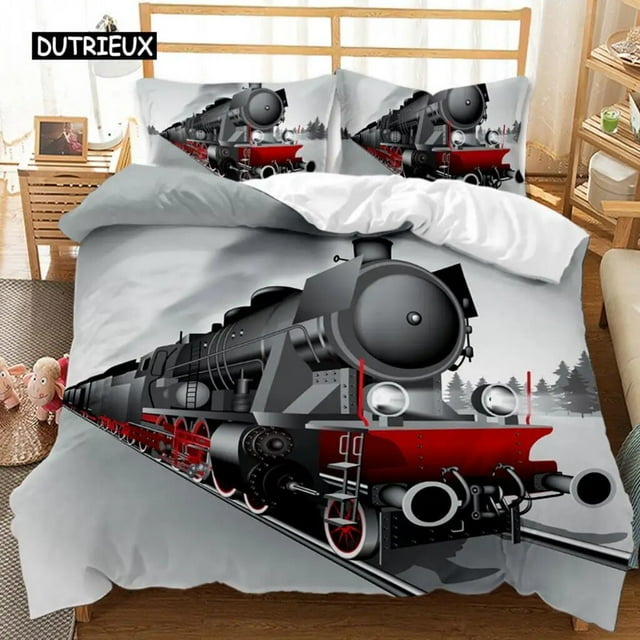 Steam Duvet Cover Digital Illustration Of A On A Steel Railway Track Adventure Art