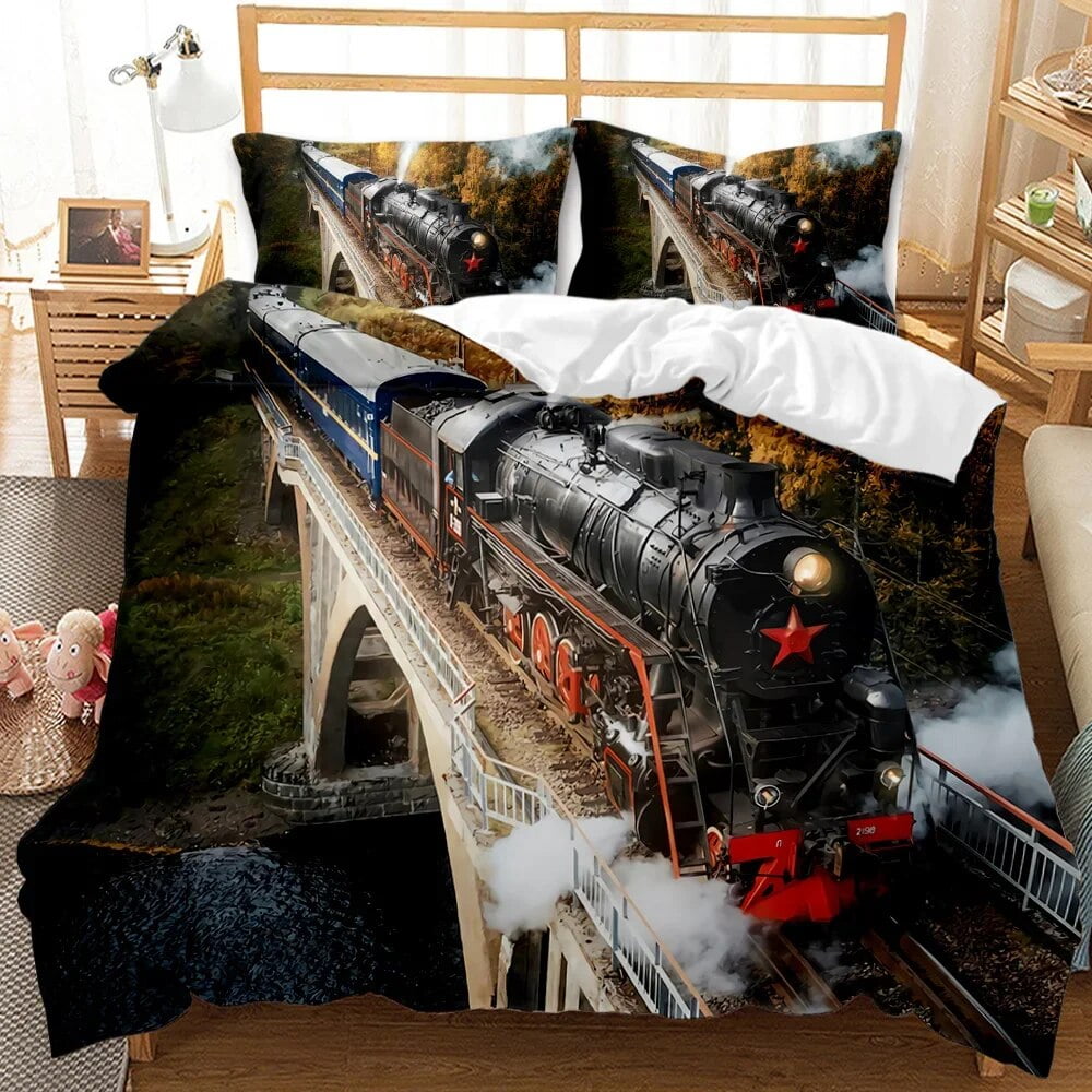 Steam Duvet Cover Digital Illustration of A on A Steel Railway Track Adventure Art