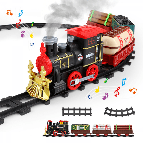 Steam Electric Train Set with Music & Lights Under Christmas Tree, Retro Transport Trains for 3 4 5 6 7 8+ Years Kids Birthday Gifts