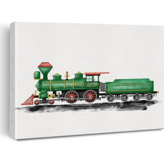 Steam Engine Canvas Wall Art Watercolor Transportation Train Canvas Painting Locomotive Prints for Home Boys Bedroom Wall Decor Framed Artwork Gifts(12x15 Inch)
