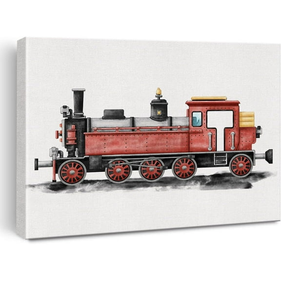 Steam Engine Canvas Wall Art Watercolor Transportation Train Tender Canvas Painting Prints for Home Boys Bedroom Locomotive Wall Decor Framed Artwork Gifts(12x15 Inch)