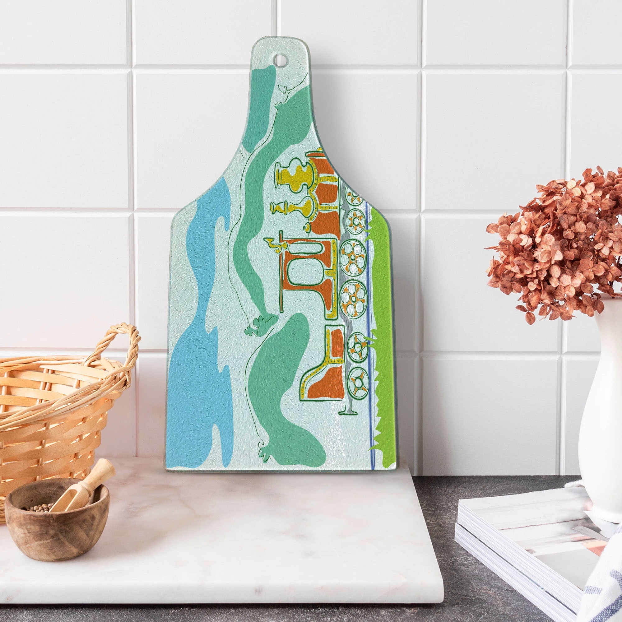 Small Rectangular Green Blue Orange Glass Cutting Board