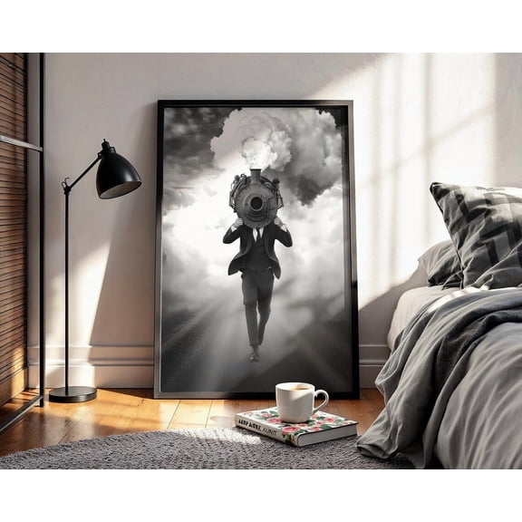 Steam Engine Dreamscape Poster Wall Artmoody Black And White Industrial Decor Poster Wall Art For Decor Present , Poster Print Only