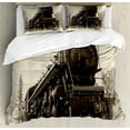 thumbnail image 1 of Steam Engine Duvet Cover Set Queen Size, Antique Northern Express Train Canada Railways Photo Freight Machine Print, Decorative 3 Piece Bedding Set with 2 Pillow Shams, Black Grey, by Ambesonne, 1 of 3