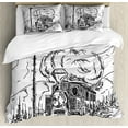 thumbnail image 1 of Steam Engine Duvet Cover Set Queen Size, Black and White Old Train on Railroad Sketch Effect Vintage Traveling Print, Decorative 3 Piece Bedding Set with 2 Pillow Shams, White Black, by Ambesonne, 1 of 3