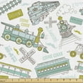 thumbnail image 1 of Ambesonne Steam Engine Fabric by the Yard Upholstery, Train Pattern Travel, 3 Yards, Apple Green Turquoise, 1 of 4