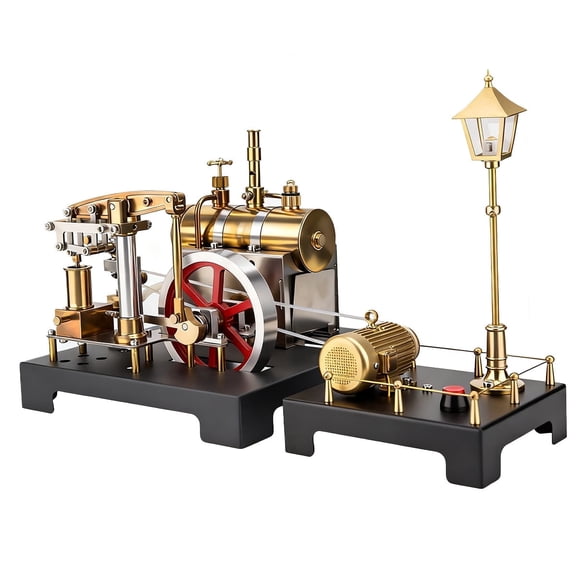 Steam Engine Model with Boiler and Lamp Scene DIY Kit, SE-01 Full Metal Beam Engine Steam Engine Model Kit That Works with Centrifugal Regulator (84PCS)