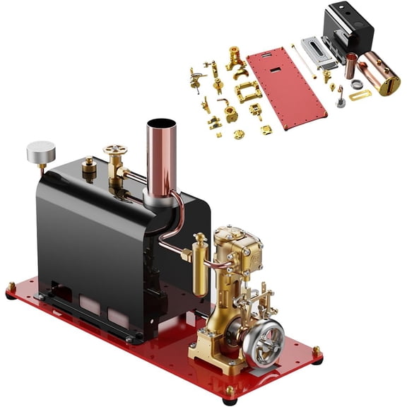Steam Engine Model Kit, RW-BL1K Mini Reversible Reciprocating Single-Cylinder Live Steam Engine with Boiler & Stephenson Valve Gear for Boat Collectors and Industrial Enthusiasts
