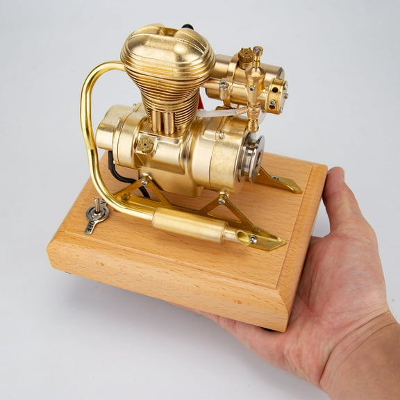 Steam Engine Model Kit That Works, 1.6cc Mini Vertical OHV 4-Stroke Gasoline Engine, Retro Brass Motorcycle Engine Replica with Wooden Base for Physics Science Experiment Demonstration