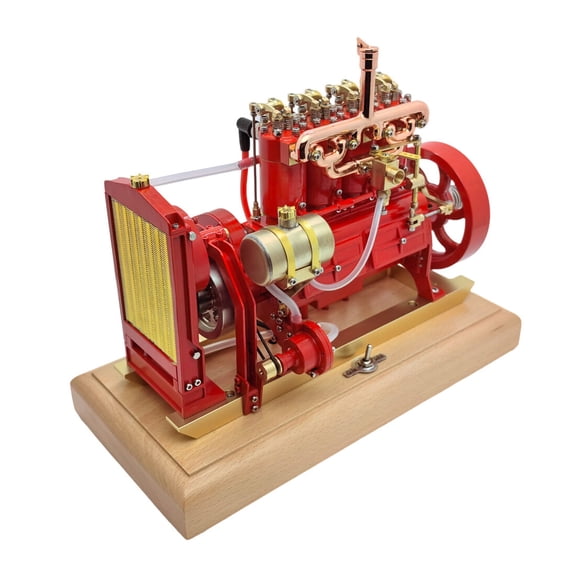 Steam Engine Model Kit That Works, 12CC Vertical 4-Cylinder Overhead Valve Water-Cooled Tractor Gasoline Engine with Radiator for Physics Science Experiment Demonstration