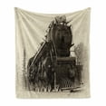 thumbnail image 1 of Steam Engine Soft Flannel Fleece Throw Blanket, Antique Northern Express Train Canada Railways Photo Freight Machine Print, Cozy Plush for Indoor and Outdoor Use, 50" x 60", Black Grey, by Ambesonne, 1 of 6