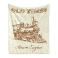 thumbnail image 1 of Steam Engine Soft Flannel Fleece Throw Blanket, Old Times Train Vintage Hand Drawn Iron Industrial Era Locomotive, Cozy Plush for Indoor and Outdoor Use, 70" x 90", Ivory Pale Caramel, by Ambesonne, 1 of 5