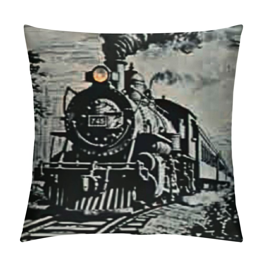 Steam Engine Throw Pillow Cushion Cover, Rustic Old Train in Country