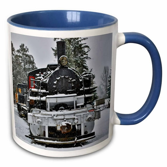 3drose, Steam Engine Train on Tracks in Town of Snoqualmie, Wa., 15oz Two-tone Blue Mug