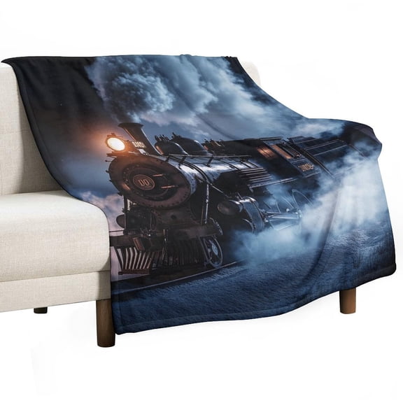 Steam Engine Vintage Locomotive Train Super Soft Blanket Flannel Throw Blanket Flannel Microfiber Blankets for Couch Bed Sofa Fluffy and Warm 50"x60"