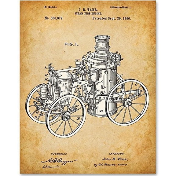 Steam Fire Engine Art Print - 11x14 Unframed Patent Print - Great Gift for Firemen and Fire Fighters