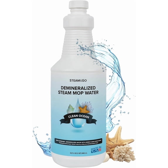 STEAM AND GO Demineralized Water Floor Cleaner Solution for Steam Mops, Clean Ocean, 32 fl oz