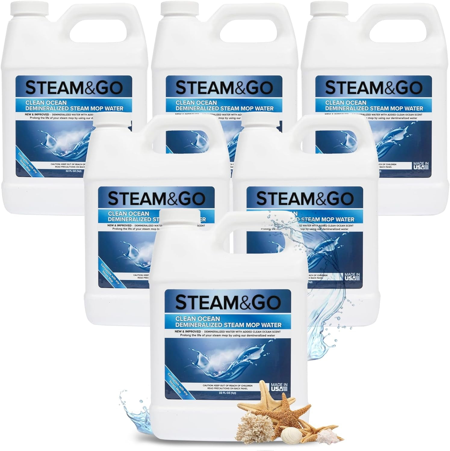 Steam & Go Clean Ocean Demineralized Water for Steam Mop, 32 fl. oz, Pack of 6
