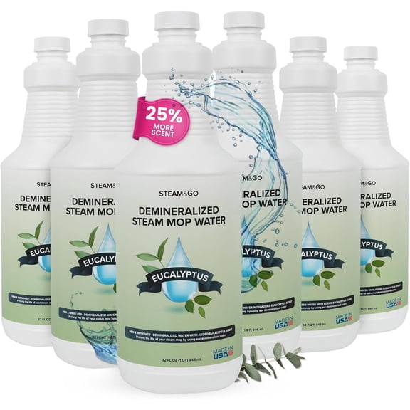 Steam & Go Demineralized Water for Steam Mop Scented Floor Cleaner, Eucalyptus 23 fl Oz 6pcs.