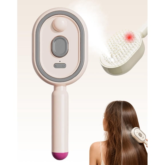 Steam Hair Straightener Brush, 2026 Electric Spray Air Cushion Massage Comb, Nano Mist Hydration Anti-Static Hair Brush, Ionic Frizz Control Detangler for All Hair Types,Purple
