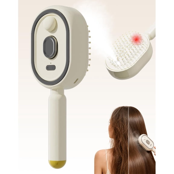 Steam Hair Straightener Brush, 2026 Electric Spray Air Cushion Massage Comb, Nano Mist Hydration Anti-Static Hair Brush, Ionic Frizz Control Detangler for All Hair Types,Purple