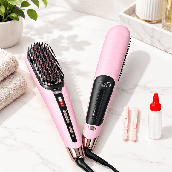 Steam Hair Straightening Brush with Ionic Care for Curly Coarse Hair, 1000m Negative Ions