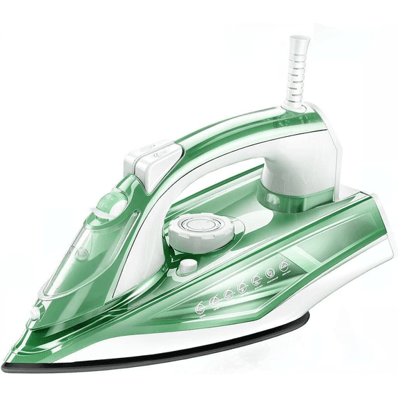 Steam Iron 1600W Fast Heat-Up 15 Seconds Ceramic Soleplate Adjustable Temperature Auto-Off Anti-Drip Anti-Calc Green