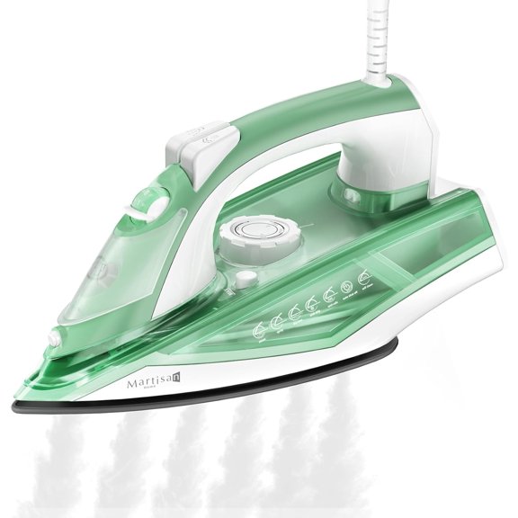 Steam Iron, 1600W, with Mini Ball to Set Volume, Fast Heating, Adjustable Precise Temperature, Non-stick Durable Soleplate, Anto-off, Anti-drip, Anti-calc, Green