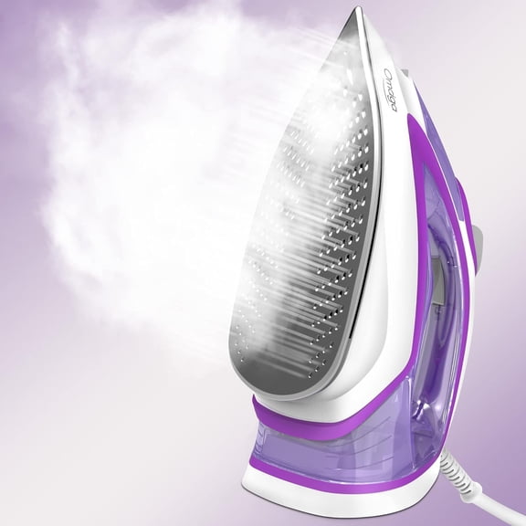 Steam Iron 1750W with 450ml Water Tank Ceramic Soleplate Anti-Drip Self-Cleaning 3-Way Auto Shut Off Purple