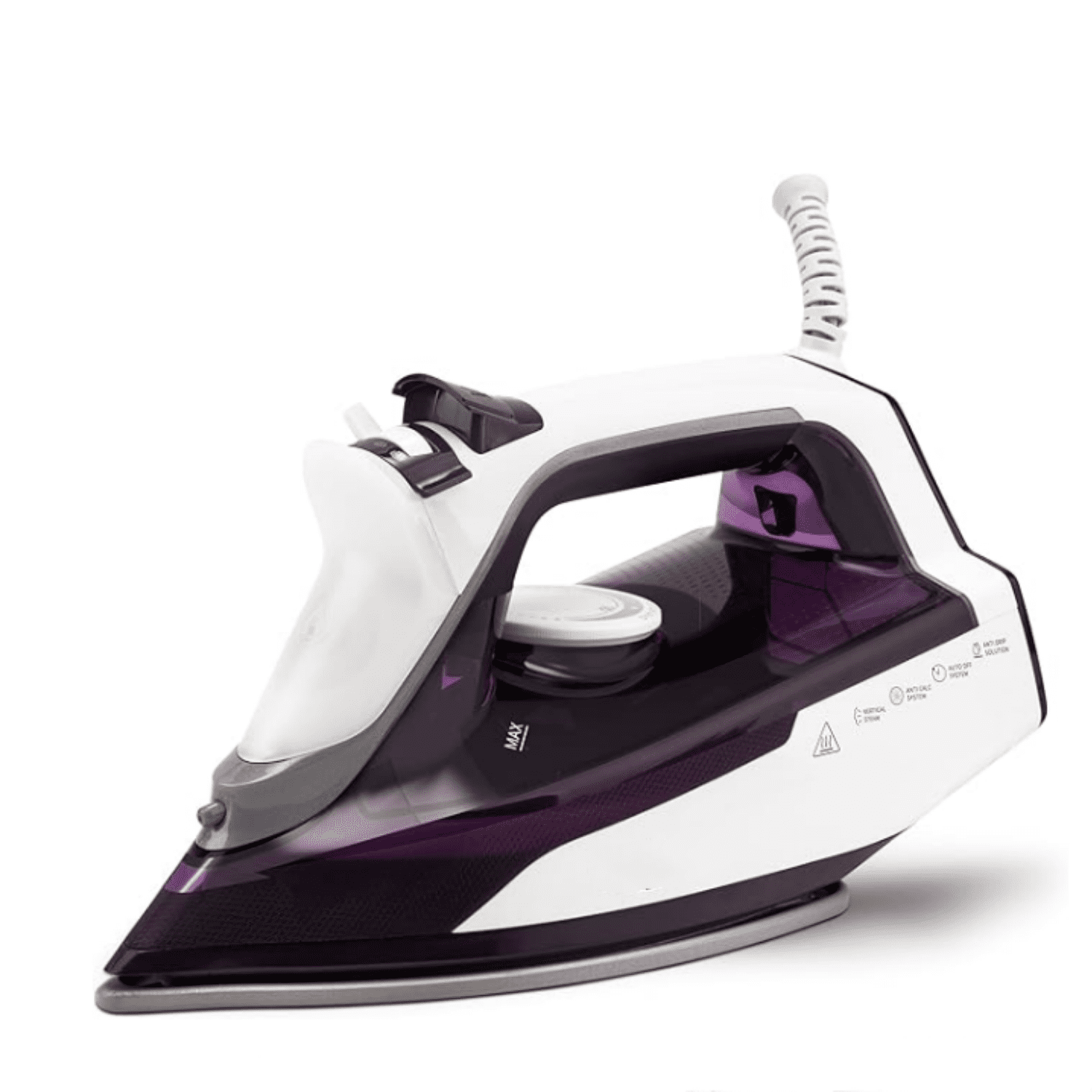 Steam Iron for Clothes - 1750W Iron with Upgrade Double-Layer Ceramic Soleplate, Burst of Steam, 3-Way Auto-Off, Self-Cleaning, Anti-Calc, 13.5oz Water Tank Ironing Clothes for Home, Purple