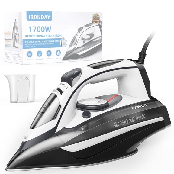 Steam Iron for Clothes 20s Fast Heat-up,1700W Iron with 14.07oz Large Water Tank,Non-Stick Ceramic Soleplate, Anti-Drip, Auto-Off, Burst Steam, Self-Cleaning, Ironing Clothes for Home, Grey