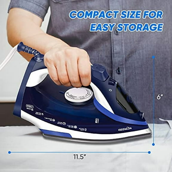 Steam Iron for Clothes Lightweight Portable Iron with Non Stick Ceramic Soleplate Anti Drip Vertical Irons for Ironing Clothes Self-Clean Auto-Off Function Small Size for Home Trav
