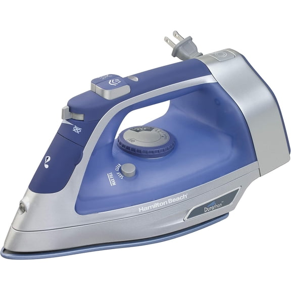 Steam Iron & Vertical Steamer for Clothes with Scratch-Resistant Durathon Soleplate, 8' Retractable Cord, 3-Way Auto Shutoff, Anti-Drip, 1500 Watts, Blue