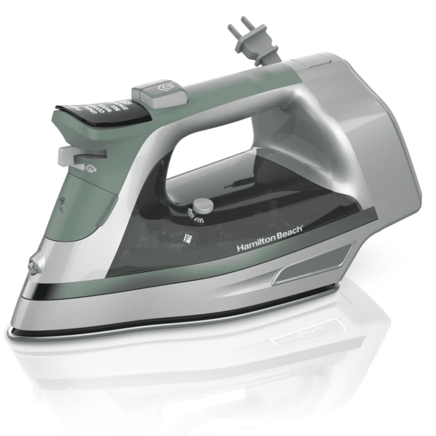 Steam Iron & Vertical Steamer for Clothes with Scratch-Resistant Durathon Soleplate, Digital Fabric Selector + 8’ Retractable Cord, 3-Way Auto Shutoff, Anti-Drip, 1800 Watts, Green