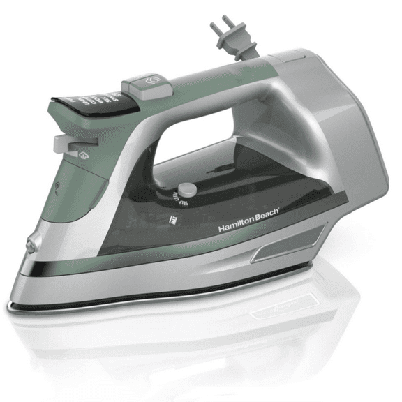 Steam Iron & Vertical Steamer for Clothes with Scratch-Resistant Durathon Soleplate, Digital Fabric Selector + 8 Retractable Cord, 3-Way Auto Shutoff, Anti-Drip, 1800 Watts, Green