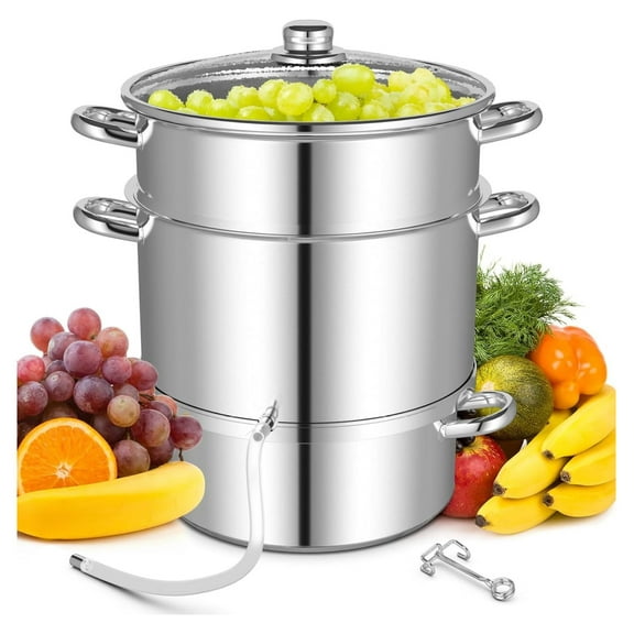 Steam Juicer for Canning, 11 Quart Fruits Vegetables Steamer with Tempered Glass Lid, Silicone Hose, Clamp and Loop Handles, Stainless Steel Steamer Extractor for Making Jelly, Jam, Juice