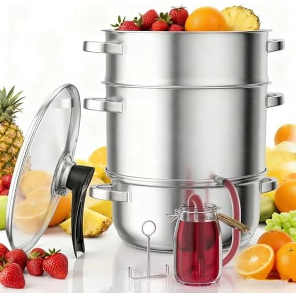 Steam Juicer Extractor 11Qt  Stainless Steel Steamer with Tempered Glass Lid, Hose & Clamp | Fruit & Vegetable Steamer for Canning Juicing, Jelly, Syrup,11Qt$$Home Decor, Kitchen, & Other