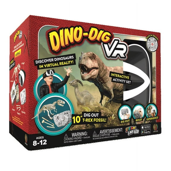 Abacus Brands Tyrannosaurus Rex Dino-Dig Science Kit for Kids, STEM Toys, VR Goggles Included