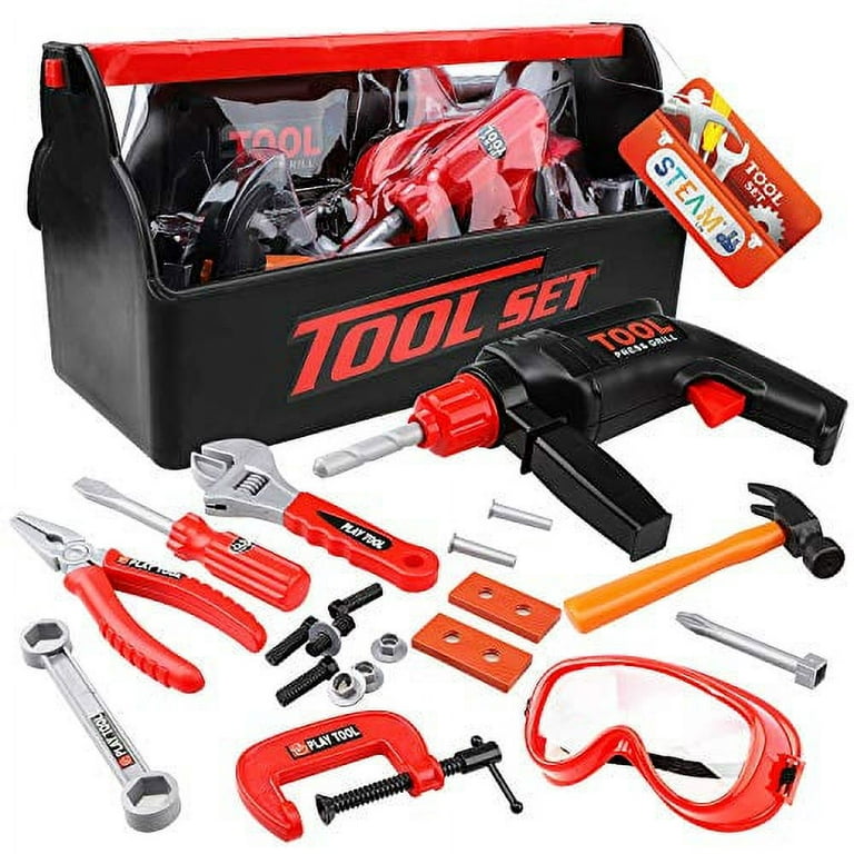 Steam Life Kids Tool Set For Toddlers Age 3 4 5 6 7 Year Old Boy Toys 23 Pc  Tool Box Set Toy Tools For Kids