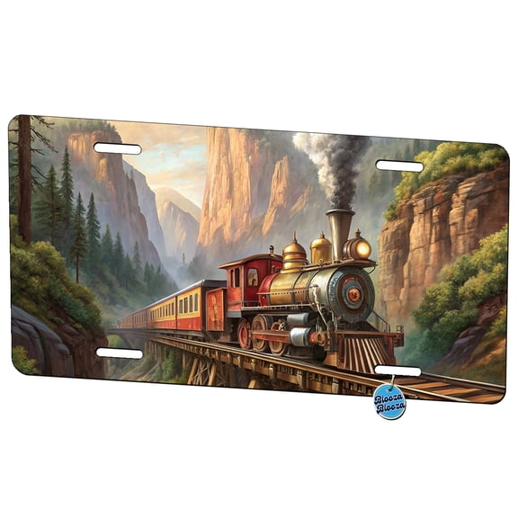 Steam Locomotive Crossing Gorge Old West Western Metal Novelty License Plate