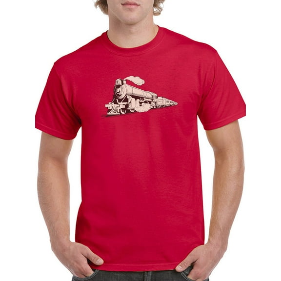 Steam Locomotive Graphic Men Red T-Shirt, Male Medium